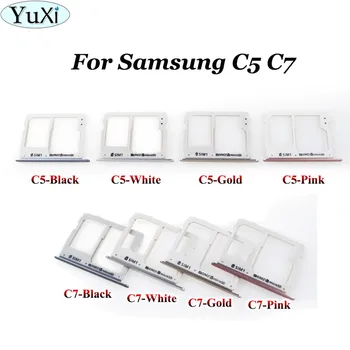 YuXi Сим-тава за употреба за Samsung Galaxy C5 C7 СИМ-kartrider тава притежателя слот резервни части, черно/бяло/златист/розов