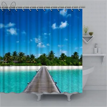 Вид на балкон Малдивите баня завеси плаж водонепропусклив полиестерен плат вана душ завеси бански калъф душ комплекти