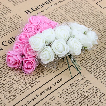 2,5 см Мини-пяна с Роза на изкуствени цветя, многоцветен букет Роза цветя сватба бижута scrapbooking фалшиви роза цвете