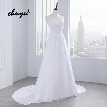 Снимка на сватбена рокля шифон гънка апликация халат mariee de Дубай от арабски сватбена рокля сватбена рокля