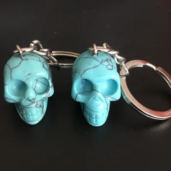 2 елемента изкуствен синьо тюркоаз мини череп ключодържател Sone Crystal ключодържател подаръци