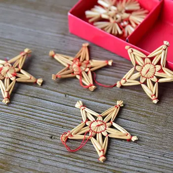 Натурална пшеница слама окачване Коледа просто украса мини-петолъчна звезда комплект направи си САМ Коледна елха декор висящи украшения