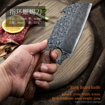 Ръчно коване нож за събиране на костите на клане професионален мясницкий нож тактика малък кухненски нож пръстен от неръждаема стомана отварачка