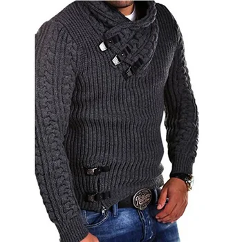 Есен-зима Мъжки пуловери мода топло вязаный морал поло hoody мъжки тънък градинска пуловери облекло