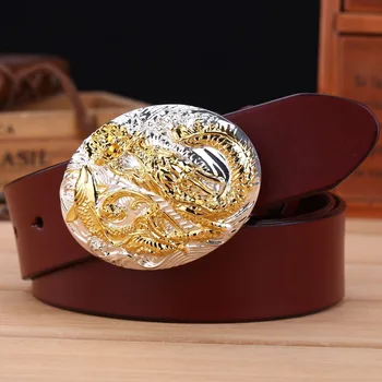златна обтегач масивна месинг риба дракон китайски стил пълно зърно воловья кожа естествена кожа мъжки колани луксозен кафяв черен високо качество