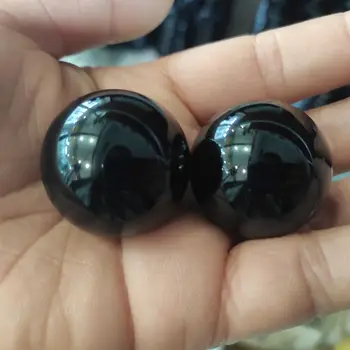 2 елемента 2.5 см натурален черен обсидиан Crystal обхват на Топка Топка скъпоценен камък изцеление високо качество