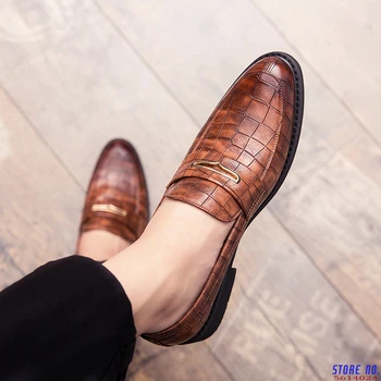 Мода модел обувки с остри пръсти, slip on Men Леопард Loafers лакирани кожени обувки за мъже официална парти Mariage Wedding club Shoes