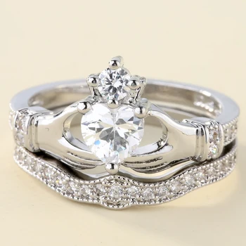 Луксозен царски син камък цирконий със сребърно покритие пръстени комплект за жени годежен подарък за свети Валентин Короната сърцето на Crystal бижута