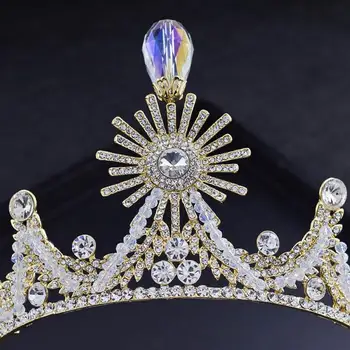 Слънцето Crystal диадема Сватба, рожден Ден, Короната на сватбен висок клас в бароков орнамент аксесоари планински кристал, ръчно изработени мъниста подарък HG00385