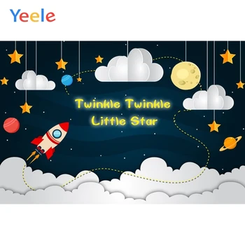 Yeele Boy Birthday Background Cartoon Облак Космически Кораб От Планетата Фотоколл Индивидуални Снимки На Фона На Винил За Фото Студио