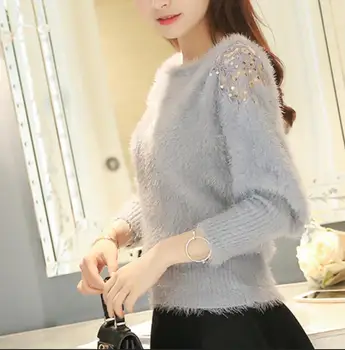 Моден Дамски пуловер нов корейски свободни меки Прилеп трикотажни дъното ризи дамски пуловер прилив на пролет есен дамски блузи