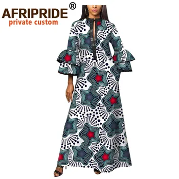Ankara print african dress for women AFRIPRIDE tailor made ръкав три четвърти дължина до глезена жена памучни рокля A1925004