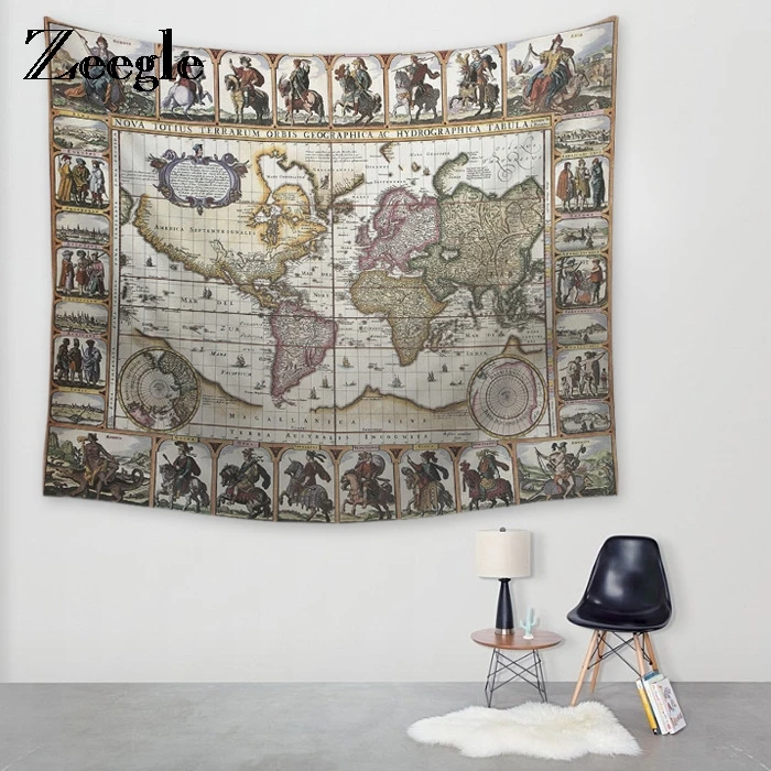 Zeegle World Map Series гоблен монтиране на украса завеса памук 150*130 см на кутията одеало за пикник на плажа мат текстил
