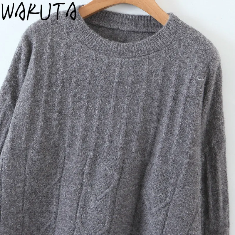 WAKUTA Streetwear Casual Hem Hole дълъг пуловер жени Нова Есен Зима 2020 свободни О-образно деколте твърди шик възли лоскутные пуловери