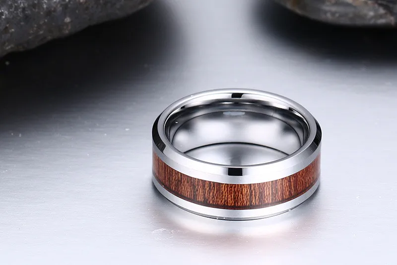 Modyle реален волфрамов карбид мъжки пръстен годежен пръстен ретро дървесна дизайн, мода подарък партия