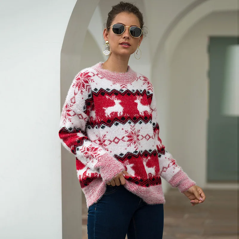 2020 Нова Година Коледа женски пуловер Есен-Зима на мода топло хипокампуса Коледа, Снежен човек Лосове пуловер пуловер женски