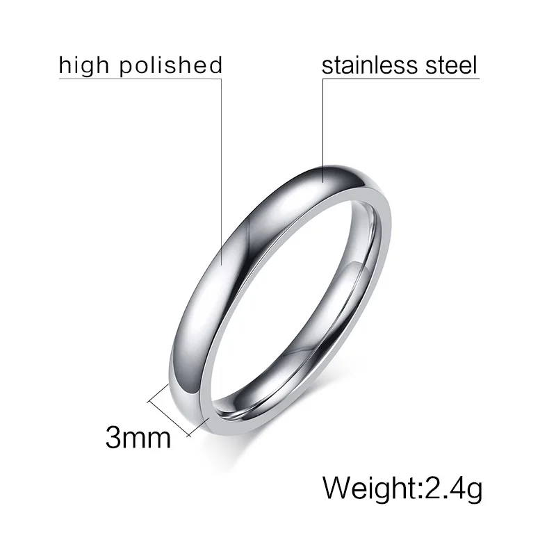 Високо качество на проста жена сребърен цвят пръстен модерен 3 мм годежни пръстени от неръждаема стомана за жени партия годишнина бижута